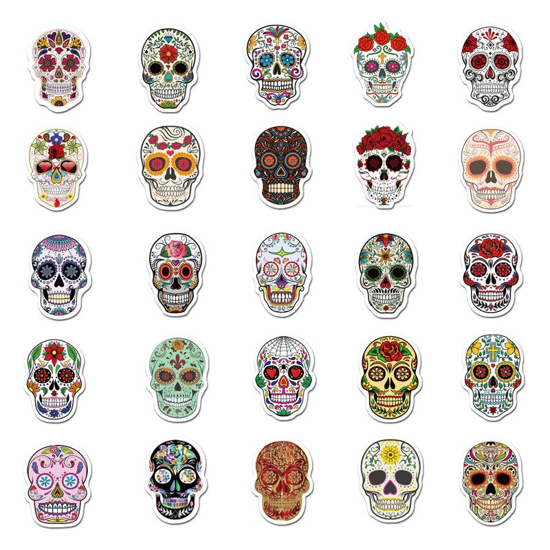 50pcs colorful car sticker horrible sugar skull stickers laptop luggage decals