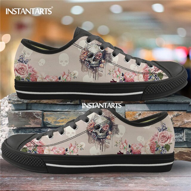 Street Skull Flower Canvas Shoes for Women Men Brand Design