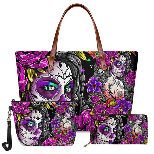 Gothic Style Women Totes Bag And Purse Beauty Sac Day Of Dead Sugar Skull Girls