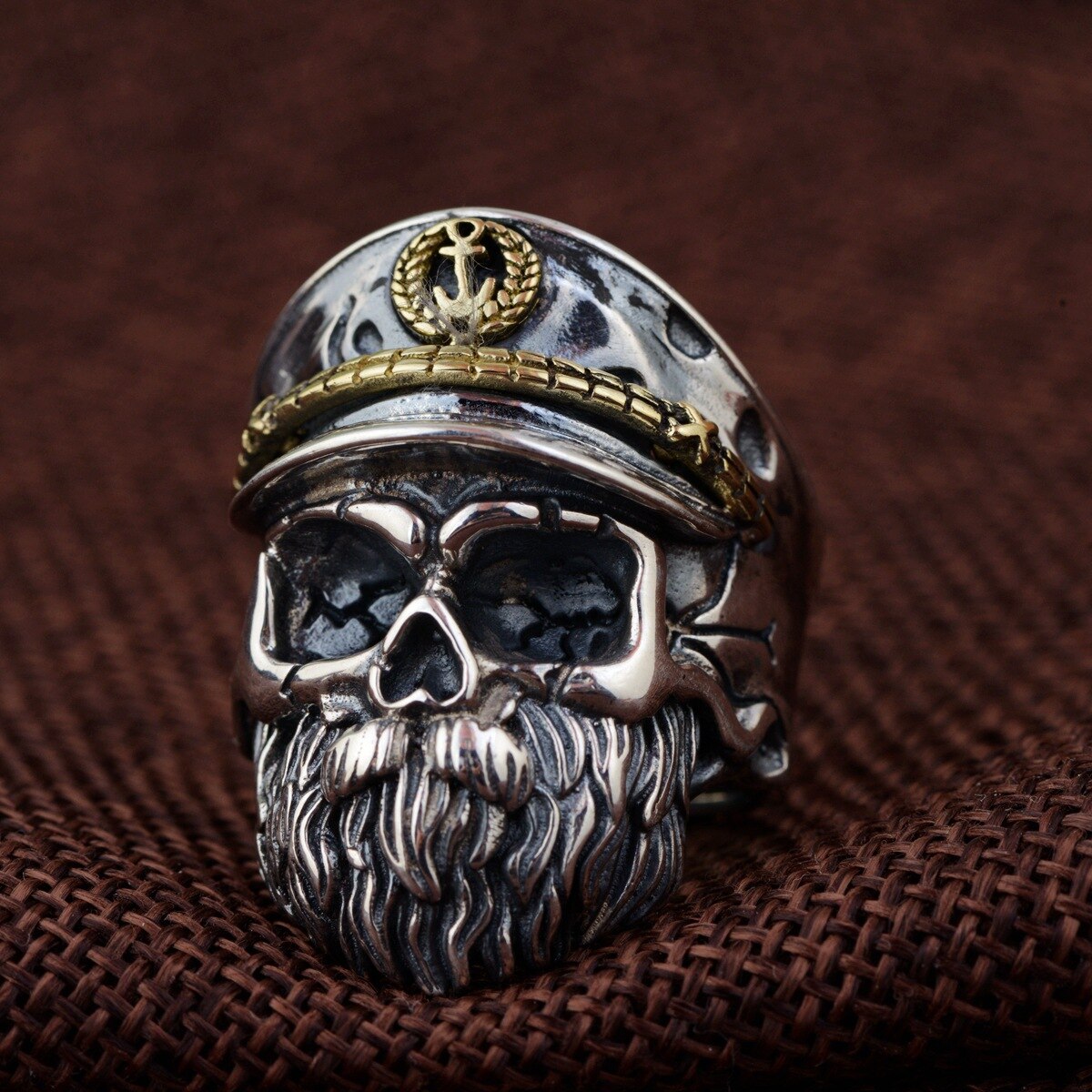 Personalitized Real 925 Sterling Silver Skull Ring Men Adjustable Pirate Captain Vintage