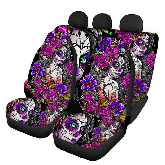 Sugar Skull Design Easy Clean Car Interior Protector Car Seat Covers Front/Back Seat Cover