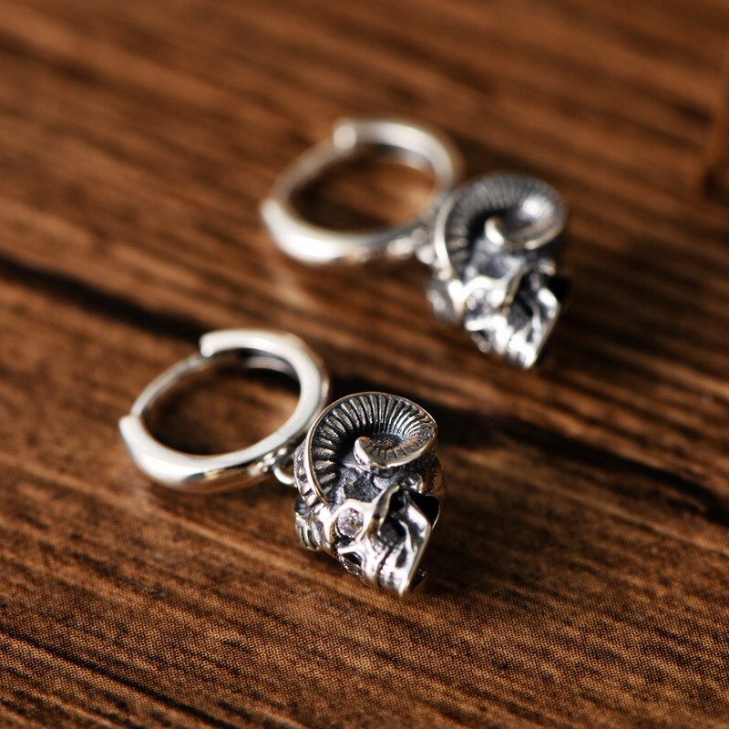 Real 100% 925 Sterling Silver Skull Stud Earrings