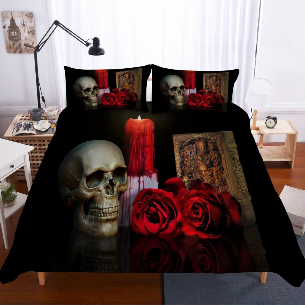 Skull Bedding Set for Adults,Printed Duvet Cover with Skull