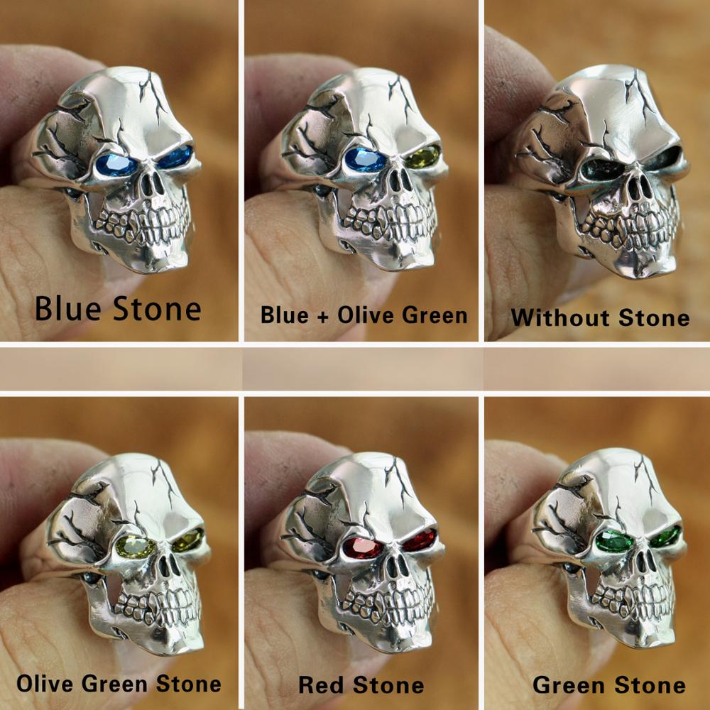 Sterling Silver CZ Eyes Skull Ring Mens Biker