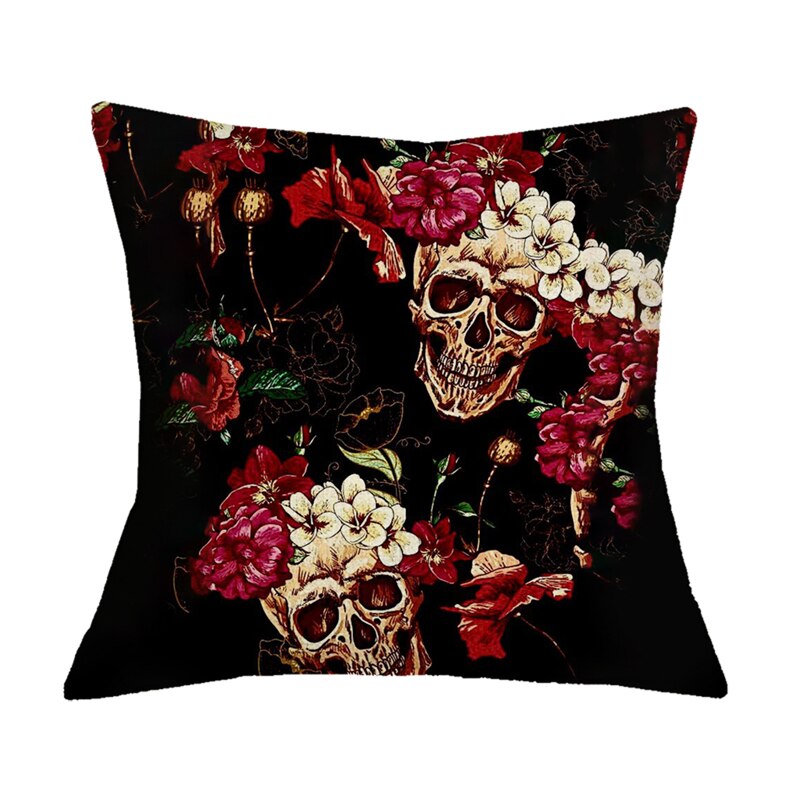 Floral Skull Print Throw Pillows for Couch Halloween Decorative Pillow Covers