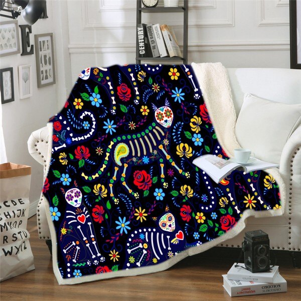 Cute Cats Throw Blanket on Sofa Bed Doodle Flowel Sherpa Fleece Blanket