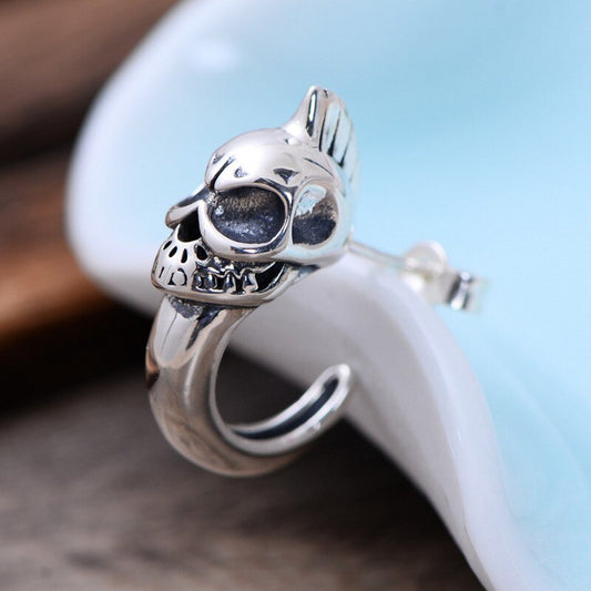 New 100% s925 silver jewelry retro Thai silver skull earrings