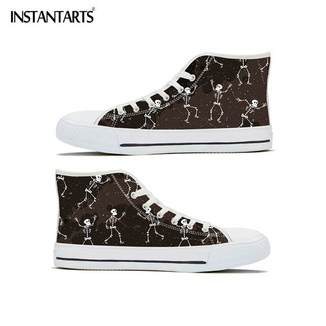 Skull with Rose Printing Flats Shoes High Top Lace Up Canvas Shoes