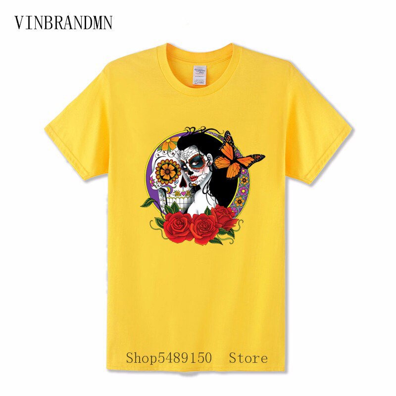 Strange Day Of The Dead T Shirt Sugar Skull Girl With Rose Tattoo T-Shirt Cool Fashion Summer Clothes For Men Boys Horror Tshirt