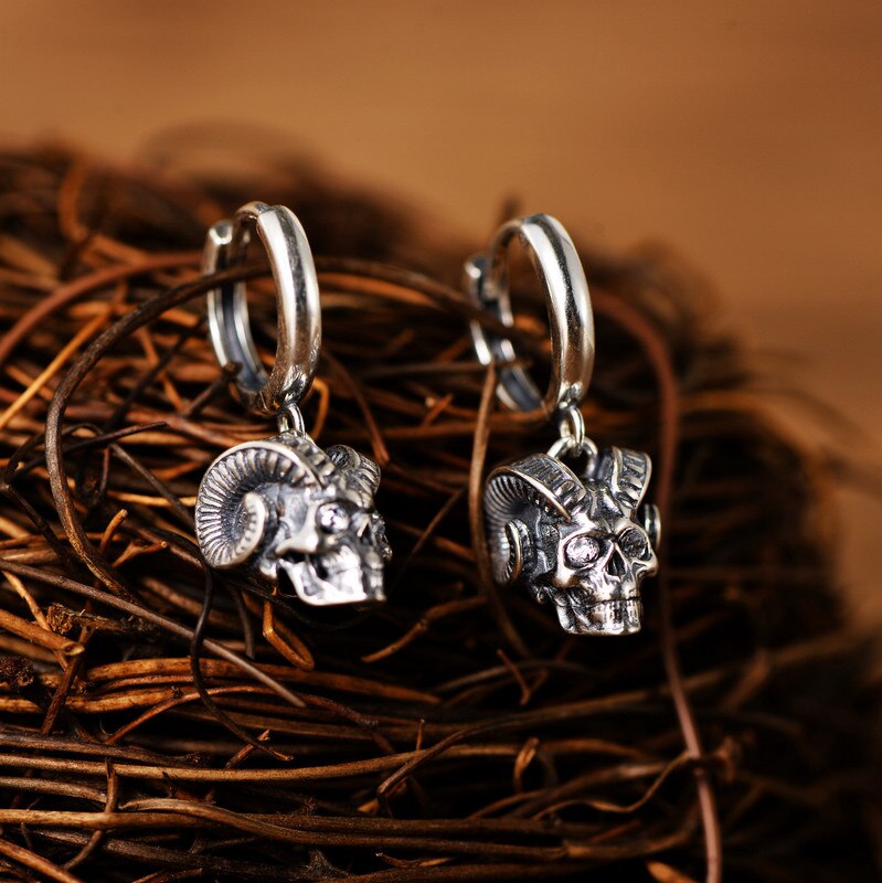 Real 100% 925 Sterling Silver Skull Stud Earrings