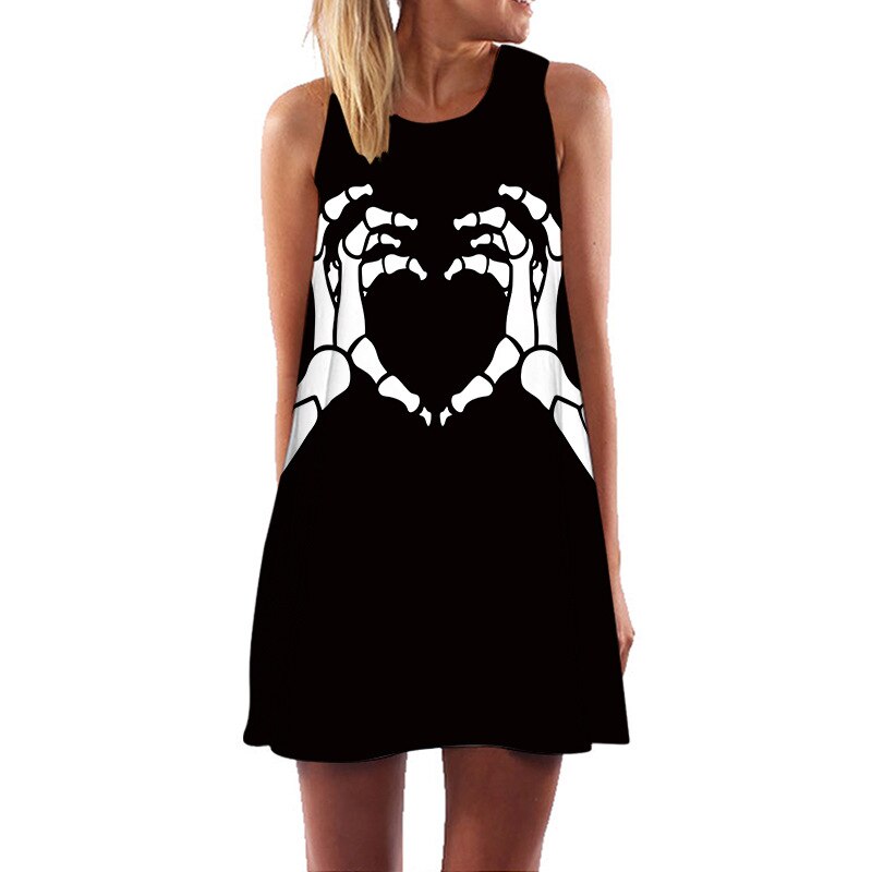 Women Summer Skull Dress Sundress 3D Printed Vintage