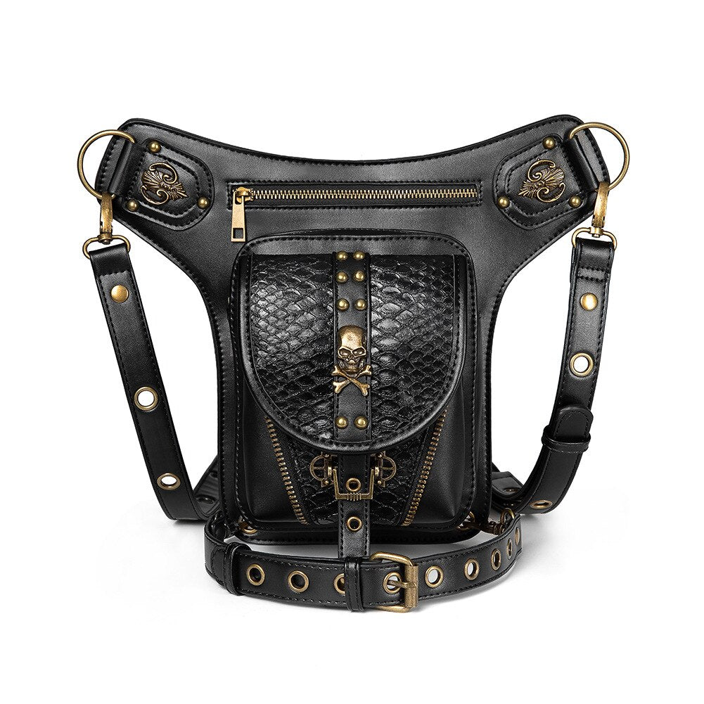 Steampunk Skull Bags Men Motorcycle Waist Belt Bag