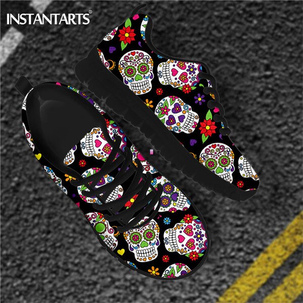 Brand Design Sugar Skull Floral Flats Sneaker Shoes for Women's