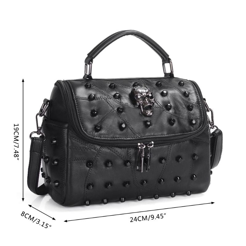 Women Bags Split Sheep Leather Messenger Rivet Skull