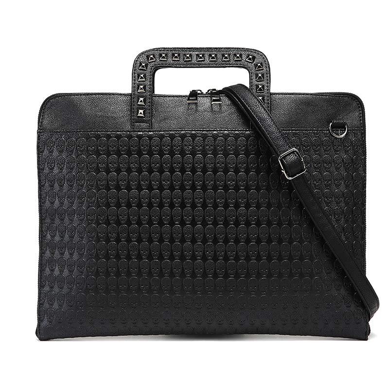 Designer skull Rivet Briefcase Men Waterproof PU