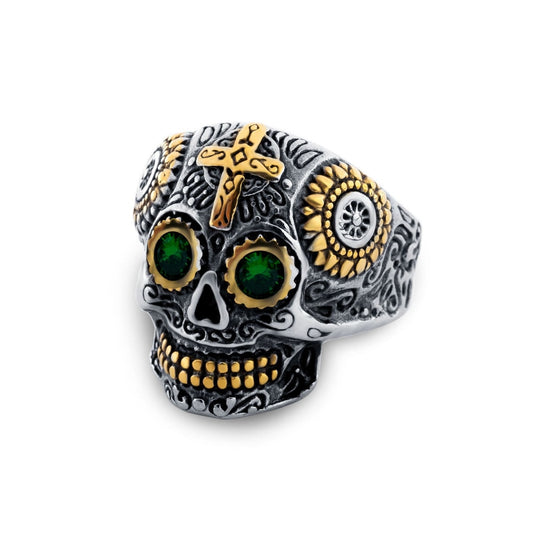 Hiphop Cool Men's Gothic Carving Ring Stainless Steel High Quality cross Skull ring Jewelry For man