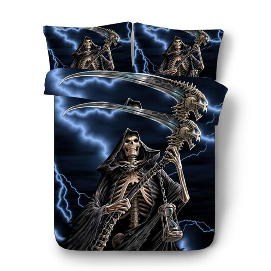 Bedding Set Duvet Cover Bed Sheet Pillowcase  King  Lightning sickle Skull