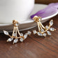 Hot Crystal Leaf Ear Jacket Earrings Gold Color Back Cuff Stud Earrings for Women Statement Jewelry Ear Studs