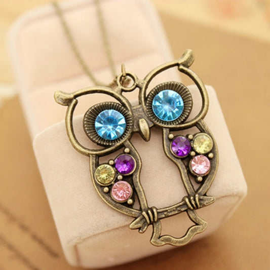 Hot Fashion Jewelry Vintage Colors Hollow Cute Owl Pendant Necklace
