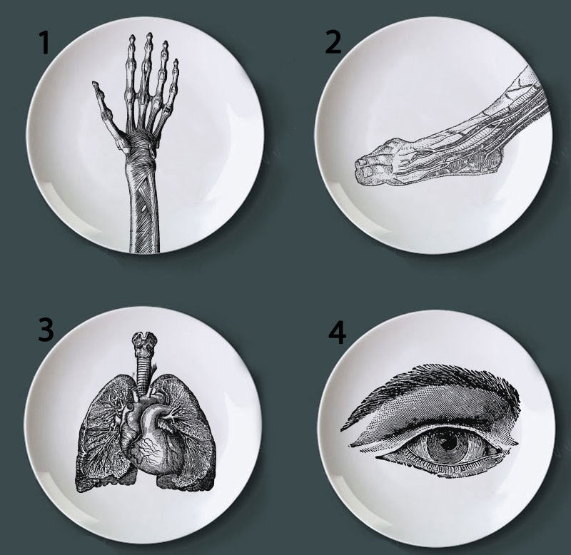 Human Body structure decorative plate art ceramic dish display tray club price fun skull dish creative kitchen decoration set
