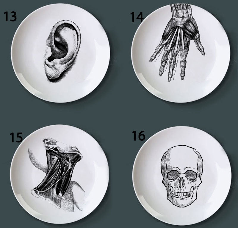 Human Body structure decorative plate art ceramic dish display tray club price fun skull dish creative kitchen decoration set