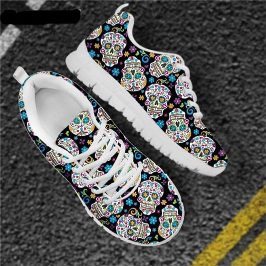 Sugar Skull Floral Flats Sneaker Shoes for Women
