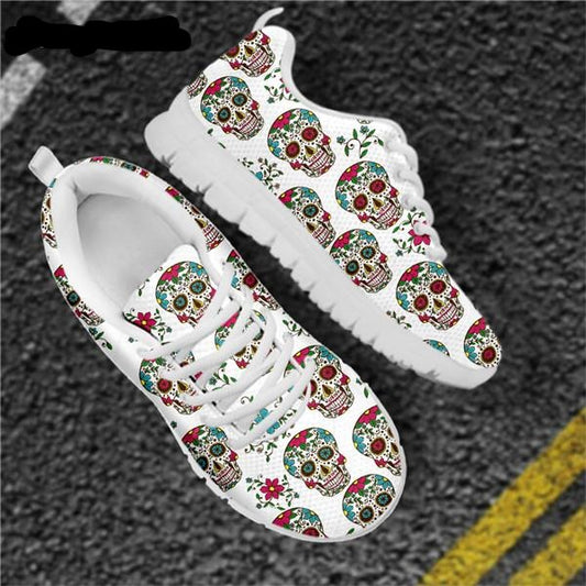 Sugar Skull Floral Flats Sneaker Shoes for Women Light Weight Female Sneakers