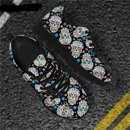 Sugar Skull Floral Flats Sneaker Shoes for Women