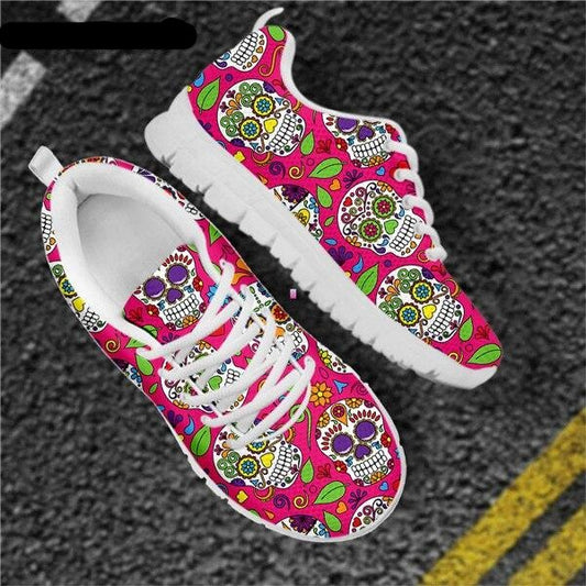 Sugar Skull Floral Flats Sneaker Shoes for Women Light Weight Sneakers Shoes