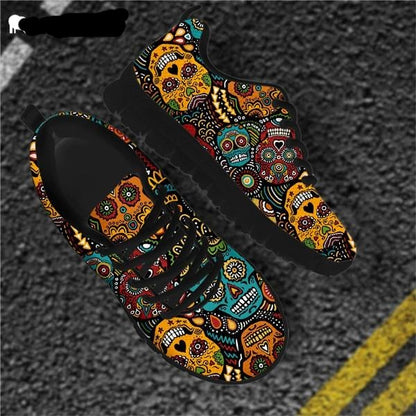 Sugar Skull Floral Flats Sneaker Shoes for Women