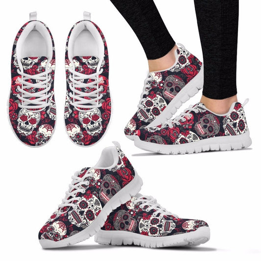 Trendy Sugar Skulls Art Printed Sneakers Women Light Sports Running Shoes Breathable Air Mesh Outdoor Athletic Shoes