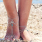Blue Stone Ankle The New fashion Simple Retro Hollow Pattern Gem Beaded tassel Even referring to Beach Anklet Female
