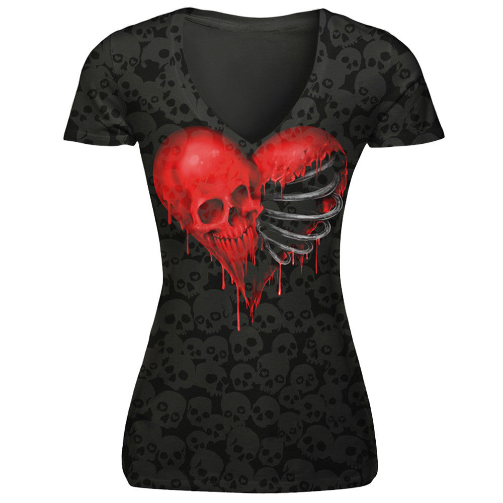 Red Skull Print Punk Style T Shirt Women