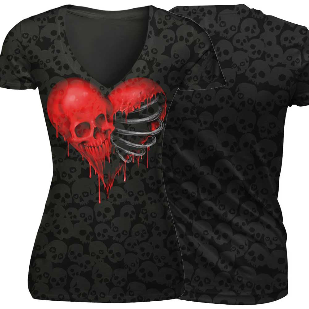 Red Skull Print Punk Style T Shirt Women