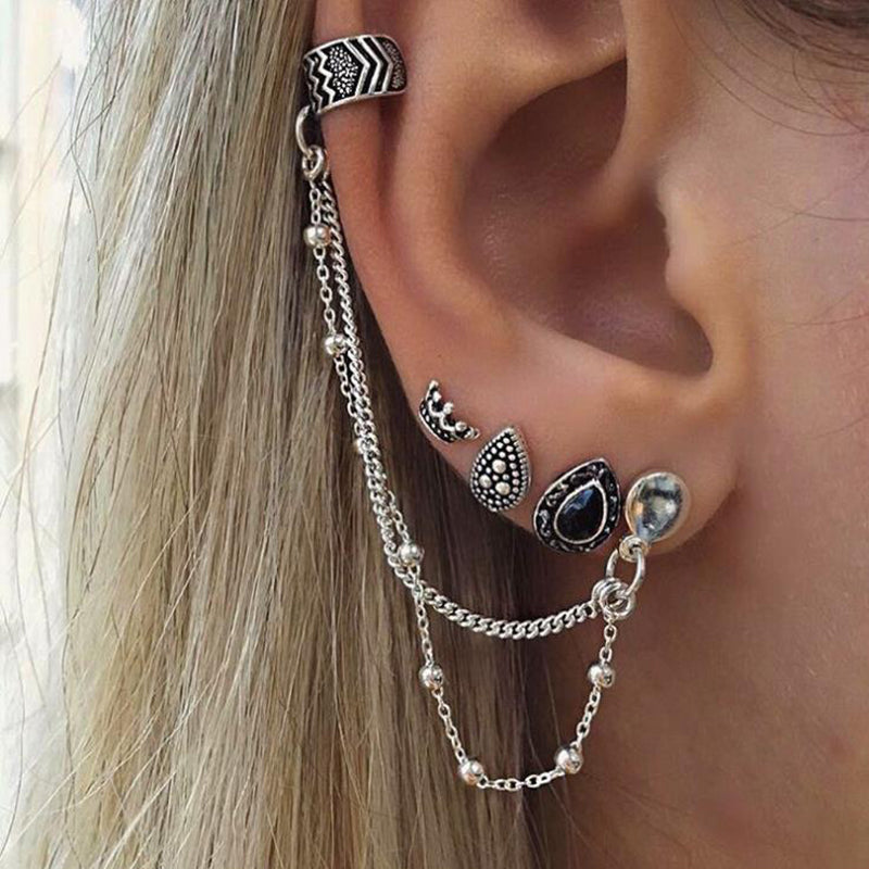 Vintage 4 PCS/Set Ear Jewelry for Women Silver-Color Geometric Crown