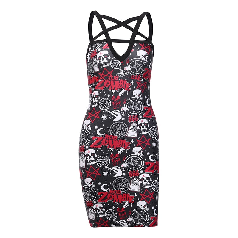 Sexy Gothic Dress Halloween Skull Rose