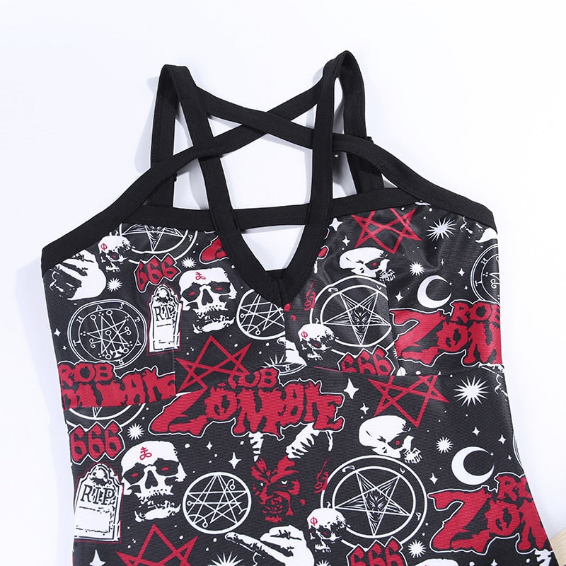 Sexy Gothic Dress Halloween Skull Rose