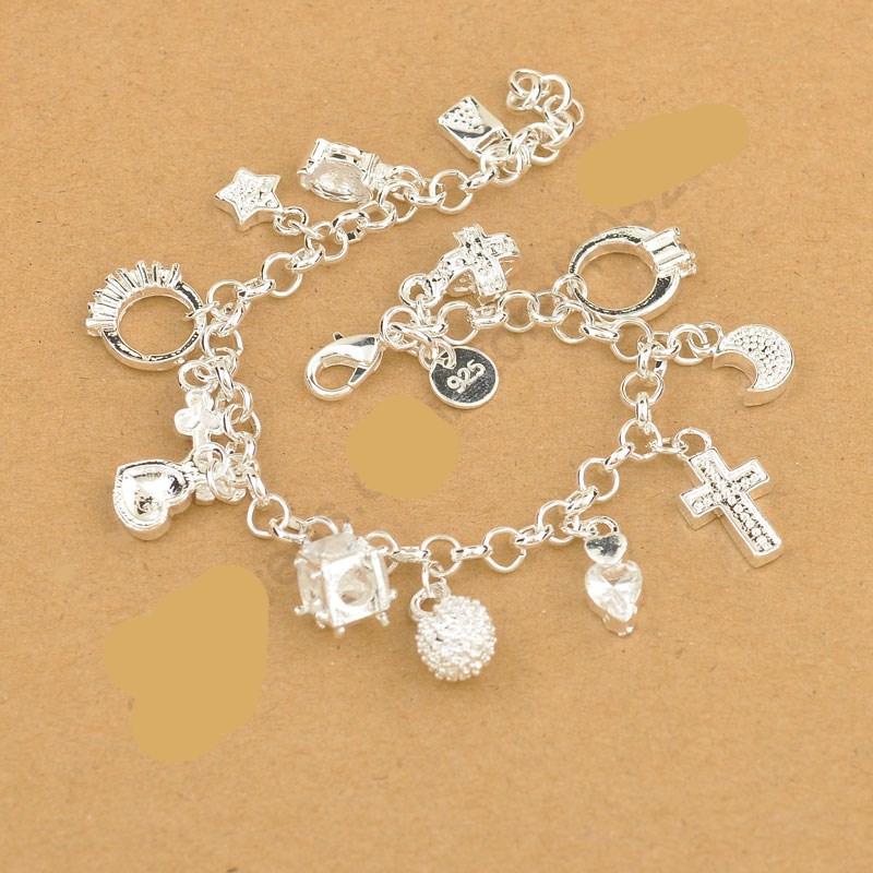 Exquisite Top Quality 925 Sterling Silver Charming Bracelet Pendants Nice Cross Moon Heart Clock Jewelry For Women Girls