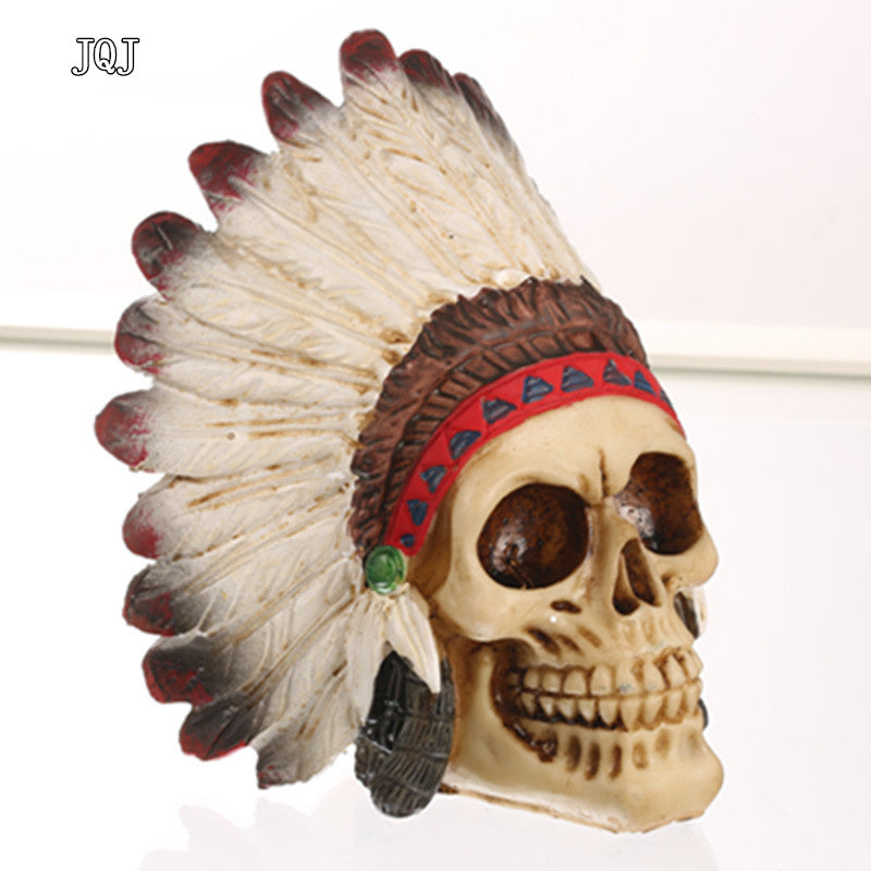 Resin Skull Statues Figurines India Style Skull Skeletons Head Ornament Creative Halloween Bar Home Decoration Accessories