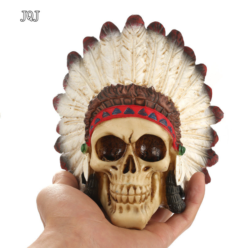 Resin Skull Statues Figurines India Style Skull Skeletons Head Ornament Creative Halloween Bar Home Decoration Accessories