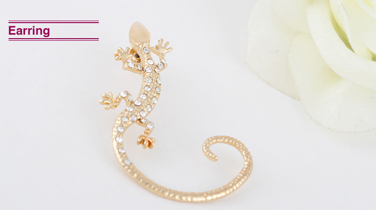 Gothic Punk Crystal Lizard Ear Cuffs for Women Gold Color Silver Color Rhinestone Animal Geckos Clip Earrings 1PC