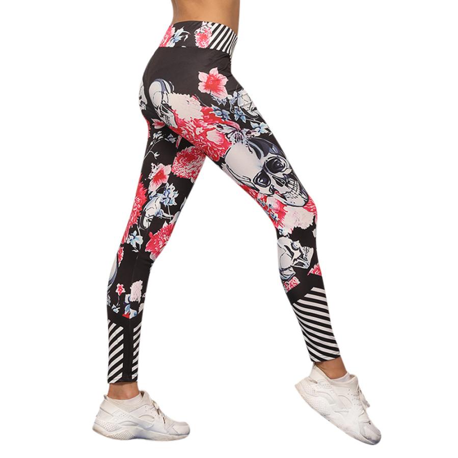 Yoga Pants Black High Waist Running Slim Sport Pants Gym Leggings for Trousers Women's Skull Printed Leggings Athle