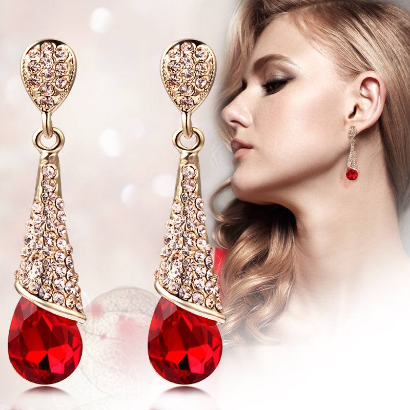 Fashion Luxury Rhinestone Crystal Water Drop Long Earrings Jewelry Bride Wedding Earrings Non Pierced Ear Clip Ear Cuff