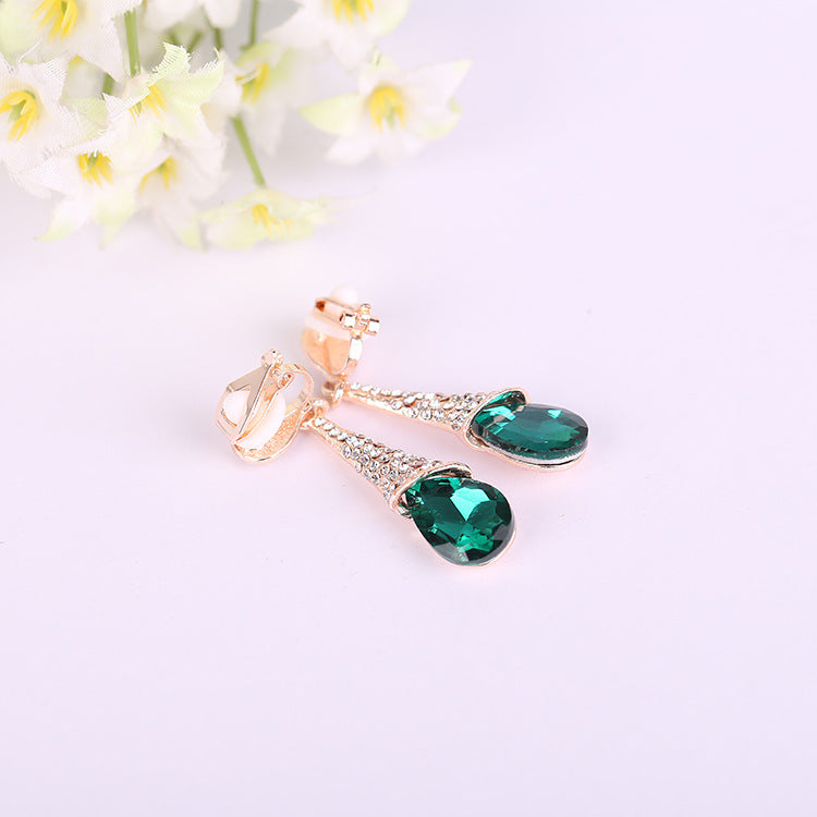 Fashion Luxury Rhinestone Crystal Water Drop Long Earrings Jewelry Bride Wedding Earrings Non Pierced Ear Clip Ear Cuff