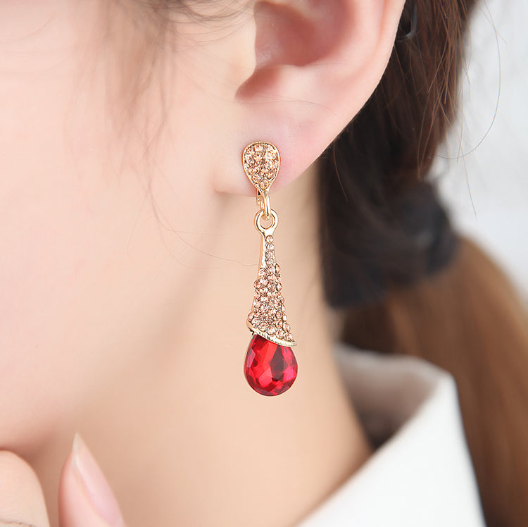 Fashion Luxury Rhinestone Crystal Water Drop Long Earrings Jewelry Bride Wedding Earrings Non Pierced Ear Clip Ear Cuff