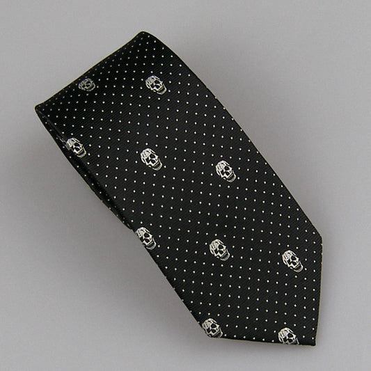 Ties Men's Suit Black with Silver Dot Skull head Pattern Halloween