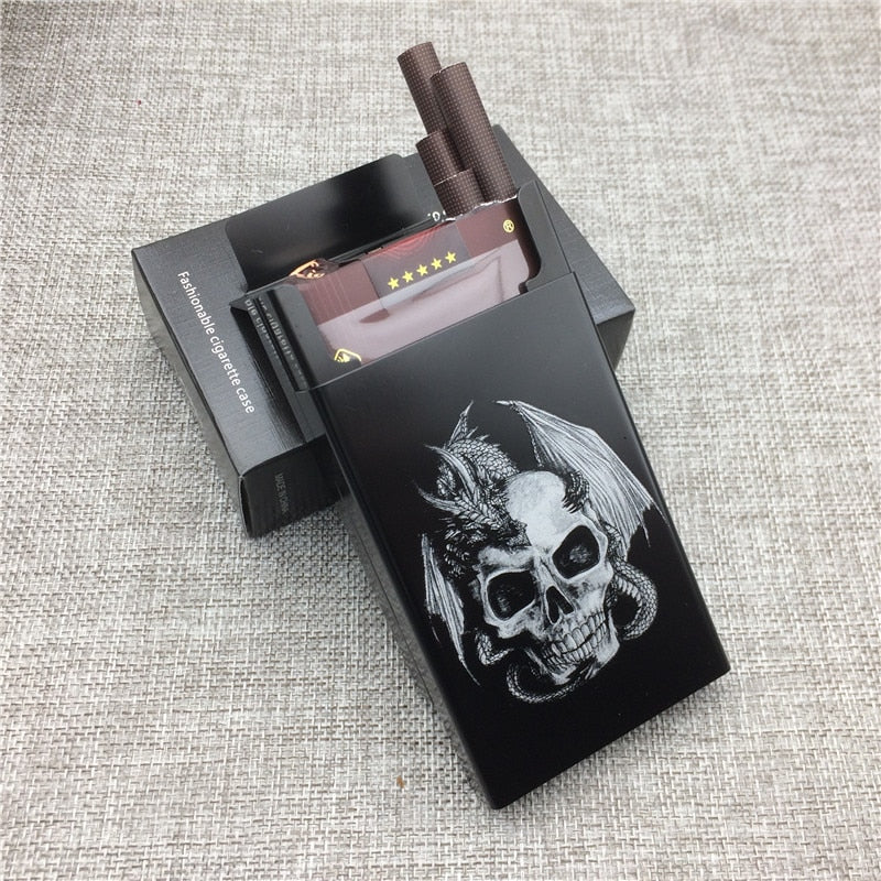 Personalized Skeleton Dragon Black Aluminium Alloy Cigarette Case Laser Carved Skulls Will Not Fade Cigarette Box Holders
