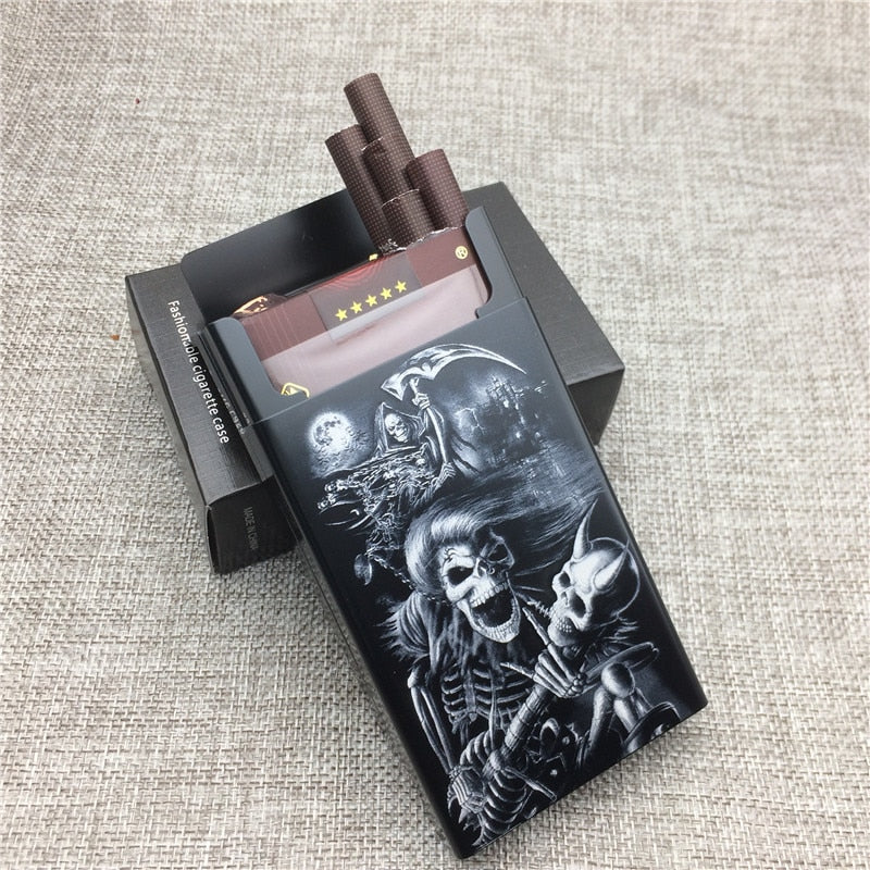 King Death Guitarist Aluminium Alloy Fashion Beauty Cigarette Case Laser Carved Will Not Fade Cigarette Box