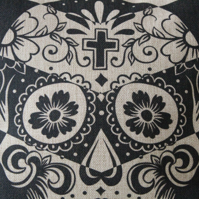 18x18" Vintage Happy Halloween Big Arrow Sugar Skull Geometric Gift Present Burlap Cushion Cover Case Throw Pillowcase