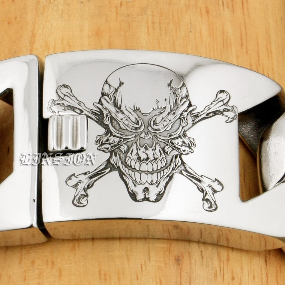 Deep Laser Engraved Pirate Skull Huge Heavy 316L Stainless Steel